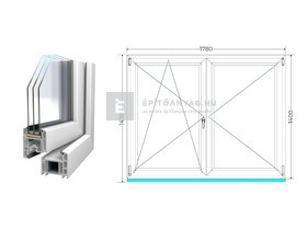 Königablak Veka 70 AD 3r üv NY-BNY 180x145 cm bal fehér kétszárnyú váltószárnyas ablak