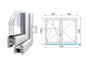 Königablak Veka 70 AD 3r üv NY-BNY 180x150 cm bal fehér kétszárnyú váltószárnyas ablak