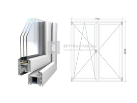 Königablak Veka 70 AD 3r üv NY-BNY 180x210 cm bal fehér kétszárnyú váltószárnyas erkélyajtó