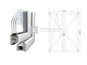 Königablak Veka 70 AD 3r üv NY-BNY 180x240 cm bal fehér kétszárnyú váltószárnyas erkélyajtó