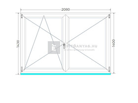 Königablak Veka 70 AD 3r üv NY-BNY 210x145 cm bal fehér kétszárnyú váltószárnyas ablak