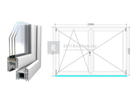Königablak Veka 70 AD 3r üv NY-BNY 210x145 cm bal fehér kétszárnyú váltószárnyas ablak Königablak Veka 70 AD 3r üv NY-BNY 210x145 cm bal fehér kétszárnyú váltószárnyas ablak