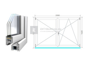 Königablak Veka 70 AD 3r üv NY-BNY 210x145 cm jobb fehér kétszárnyú váltószárnyas ablak Königablak Veka 70 AD 3r üv NY-BNY 210x145 cm jobb fehér kétszárnyú váltószárnyas ablak