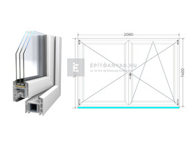 Königablak Veka 70 AD 3r üv NY-BNY 210x145 cm jobb fehér kétszárnyú váltószárnyas ablak