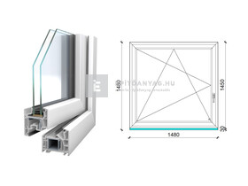 Königablak Veka 76 MD 2r üv BNY 150x150 cm bal fehér ablak