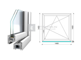 Königablak Veka 76 MD 2r üv BNY 150x150 cm jobb fehér ablak