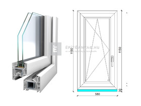 Königablak Veka 76 MD 2r üv BNY 60x120 cm bal fehér ablak