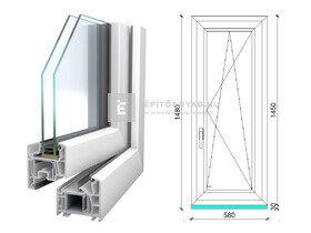 Königablak Veka 76 MD 2r üv BNY 60x150 cm jobb fehér ablak