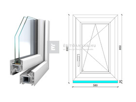 Königablak Veka 76 MD 2r üv BNY 60x90 cm jobb fehér ablak