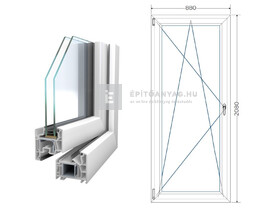 Königablak Veka 76 MD 2r üv BNY 90x210 cm bal fehér erkélyajtó