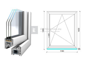 Königablak Veka 76 MD 3r üv BNY 120x150 cm jobb fehér ablak