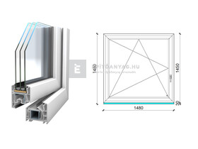 Königablak Veka 76 MD 3r üv BNY 150x150 cm bal fehér ablak Königablak Veka 76 MD 3r üv BNY 150x150 cm bal fehér ablak