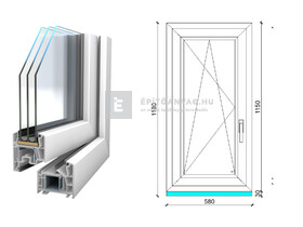 Königablak Veka 76 MD 3r üv BNY 60x120 cm bal fehér ablak