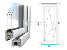 Königablak Veka 76 MD 3r üv BNY 60x150 cm bal fehér ablak Königablak Veka 76 MD 3r üv BNY 60x150 cm bal fehér ablak