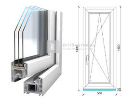 Königablak Veka 76 MD 3r üv BNY 60x150 cm jobb fehér ablak