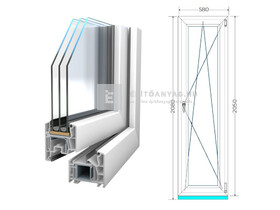 Königablak Veka 76 MD 3r üv BNY 60x210 cm jobb fehér ablak Königablak Veka 76 MD 3r üv BNY 60x210 cm jobb fehér ablak