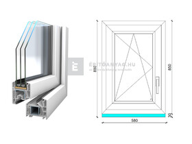 Königablak Veka 76 MD 3r üv BNY 60x90 cm bal fehér ablak