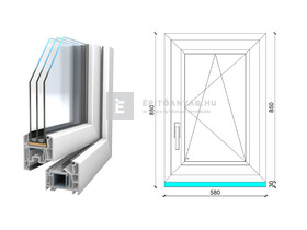 Königablak Veka 76 MD 3r üv BNY 60x90 cm jobb fehér ablak