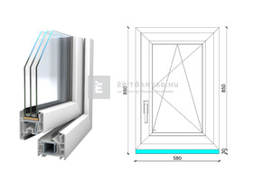 Königablak Veka 76 MD 3r üv BNY 60x90 cm jobb fehér ablak Königablak Veka 76 MD 3r üv BNY 60x90 cm jobb fehér ablak