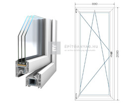 Königablak Veka 76 MD 3r üv BNY 90x210 cm bal fehér erkélyajtó