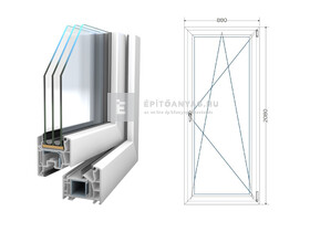 Königablak Veka 76 MD 3r üv BNY 90x210 cm jobb fehér erkélyajtó