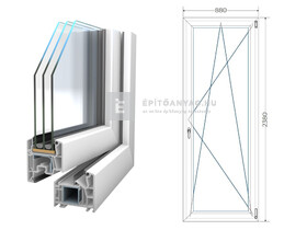 Königablak Veka 76 MD 3r üv BNY 90x240 cm jobb fehér erkélyajtó