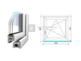 Königablak Veka 76 MD 3r üv BNY 90x90 cm jobb fehér ablak Königablak Veka 76 MD 3r üv BNY 90x90 cm jobb fehér ablak