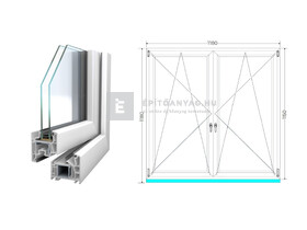 Königablak Veka 76 MD 2r üv BNY-BNY 120x120 cm fehér kétszárnyú tokosztott ablak