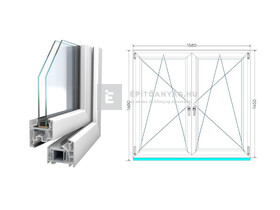 Königablak Veka 76 MD 2r üv BNY-BNY 160x150 cm fehér kétszárnyú tokosztott ablak