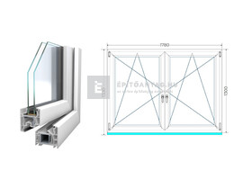 Königablak Veka 76 MD 2r üv BNY-BNY 180x135 cm fehér kétszárnyú tokosztott ablak Königablak Veka 76 MD 2r üv BNY-BNY 180x135 cm fehér kétszárnyú tokosztott ablak