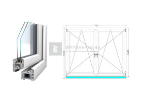 Königablak Veka 76 MD 2r üv BNY-BNY 180x150 cm fehér kétszárnyú tokosztott ablak