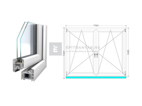 Königablak Veka 76 MD 2r üv BNY-BNY 180x150 cm fehér kétszárnyú tokosztott ablak Königablak Veka 76 MD 2r üv BNY-BNY 180x150 cm fehér kétszárnyú tokosztott ablak