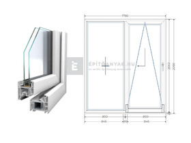 Königablak Veka 76 MD 2r üv T-B 180x210 cm jobb fehér erkélyajtó