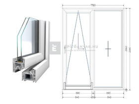 Königablak Veka 76 MD 2r üv T-B 180x240 cm bal fehér erkélyajtó