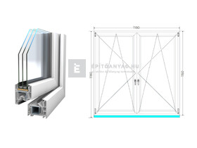 Königablak Veka 76 MD 3r üv BNY-BNY 120x120 cm fehér kétszárnyú tokosztott ablak