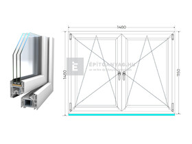 Königablak Veka 76 MD 3r üv BNY-BNY 150x120 cm fehér kétszárnyú tokosztott ablak