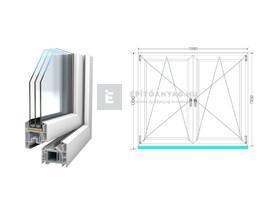 Königablak Veka 76 MD 3r üv BNY-BNY 160x140 cm fehér kétszárnyú tokosztott ablak