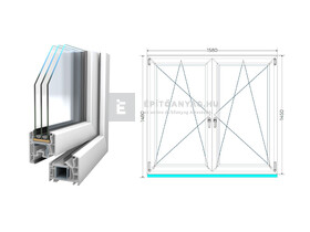 Königablak Veka 76 MD 3r üv BNY-BNY 160x150 cm fehér kétszárnyú tokosztott ablak