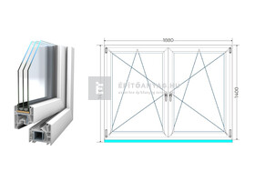 Königablak Veka 76 MD 3r üv BNY-BNY 190x145 cm fehér kétszárnyú tokosztott ablak Königablak Veka 76 MD 3r üv BNY-BNY 190x145 cm fehér kétszárnyú tokosztott ablak