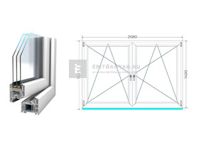 Königablak Veka 76 MD 3r üv BNY-BNY 210x145 cm fehér kétszárnyú tokosztott ablak