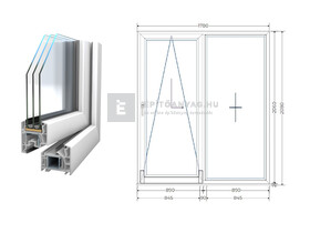 Königablak Veka 76 MD 3r üv T-B 180x210 cm bal fehér erkélyajtó