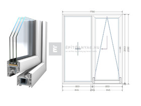 Königablak Veka 76 MD 3r üv T-B 180x210 cm jobb fehér erkélyajtó