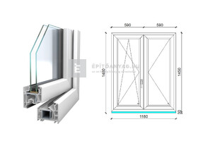 Königablak Veka 76 MD 2r üv NY-BNY 120x150 cm bal fehér kétszárnyú váltószárnyas ablak