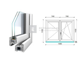 Königablak Veka 76 MD 2r üv NY-BNY 150x120 cm jobb fehér kétszárnyú váltószárnyas ablak