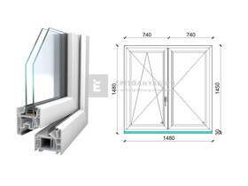 Königablak Veka 76 MD 2r üv NY-BNY 150x150 cm bal fehér kétszárnyú váltószárnyas ablak