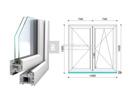 Königablak Veka 76 MD 2r üv NY-BNY 150x150 cm jobb fehér kétszárnyú váltószárnyas ablak