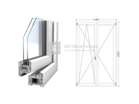 Königablak Veka 76 MD 2r üv NY-BNY 150x240 cm bal fehér kétszárnyú váltószárnyas erkélyajtó