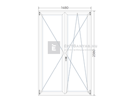 Königablak Veka 76 MD 2r üv NY-BNY 150x240 cm jobb fehér kétszárnyú váltószárnyas erkélyajtó