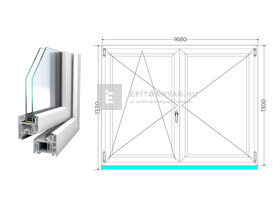 Königablak Veka 76 MD 2r üv NY-BNY 170x135 cm bal fehér kétszárnyú váltószárnyas ablak