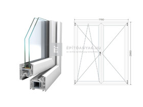 Königablak Veka 76 MD 2r üv NY-BNY 180x210 cm bal fehér kétszárnyú váltószárnyas erkélyajtó Königablak Veka 76 MD 2r üv NY-BNY 180x210 cm bal fehér kétszárnyú váltószárnyas erkélyajtó